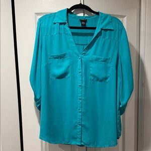 Torrid Turquoise Button-Down Shirt - Size 1